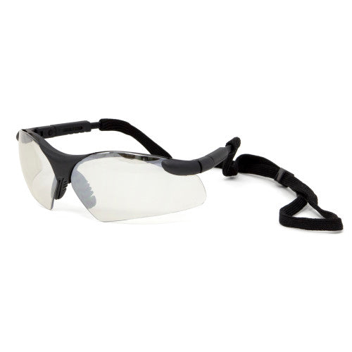 Safety Zone® CCP Ultra Safety Glasses with Cord and Adjustable Temples, Indoor/Outdoor Lens, Black Frame, Pack of 12 (SZNEW-4400-IO)