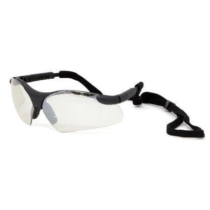 Safety Zone® CCP Ultra Safety Glasses with Cord and Adjustable Temples, Indoor/Outdoor Lens, Black Frame, Pack of 12 (SZNEW-4400-IO)