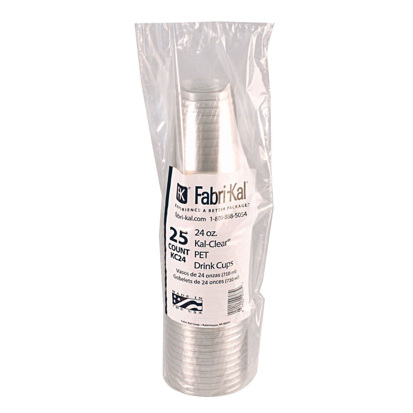 Fabri-Kal Kal-Clear PET Cold Drink Cups, 24 oz, Clear, 25/Sleeve, 24 Sleeves/Carton (FABKC24)