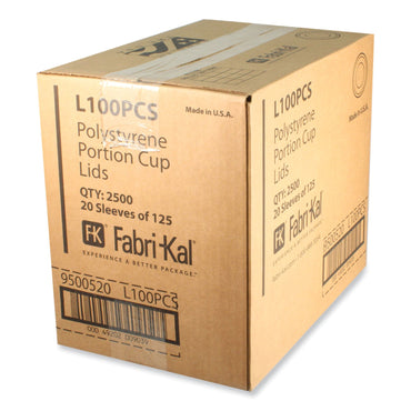 Fabri-Kal Portion Cup Lids, Fits 1 oz Squat Portion Cups, Clear, 125/Sleeve, 20 Sleeves/Carton (FABL100PCS)