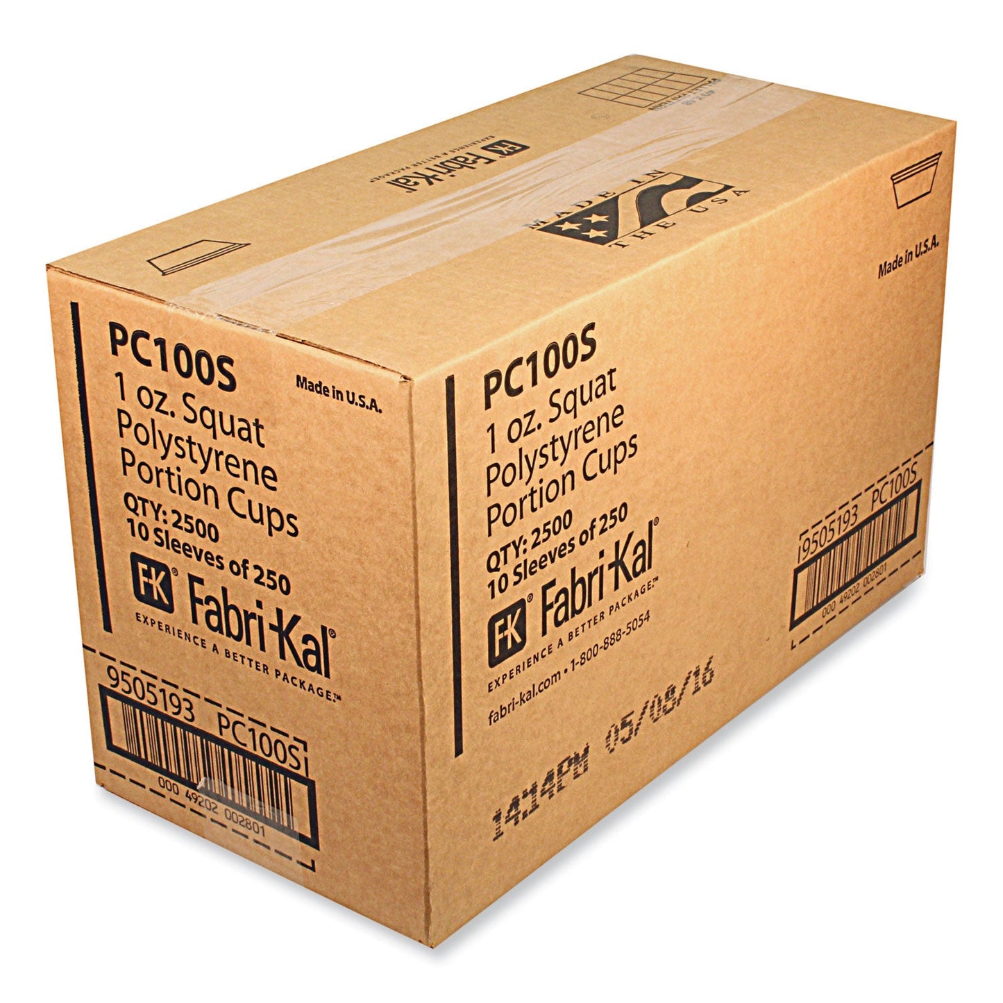 Fabri-Kal Portion Cups, Squat, 1 oz, Translucent, 125/Sleeve, 20 Sleeve/Carton (FABPC100S)