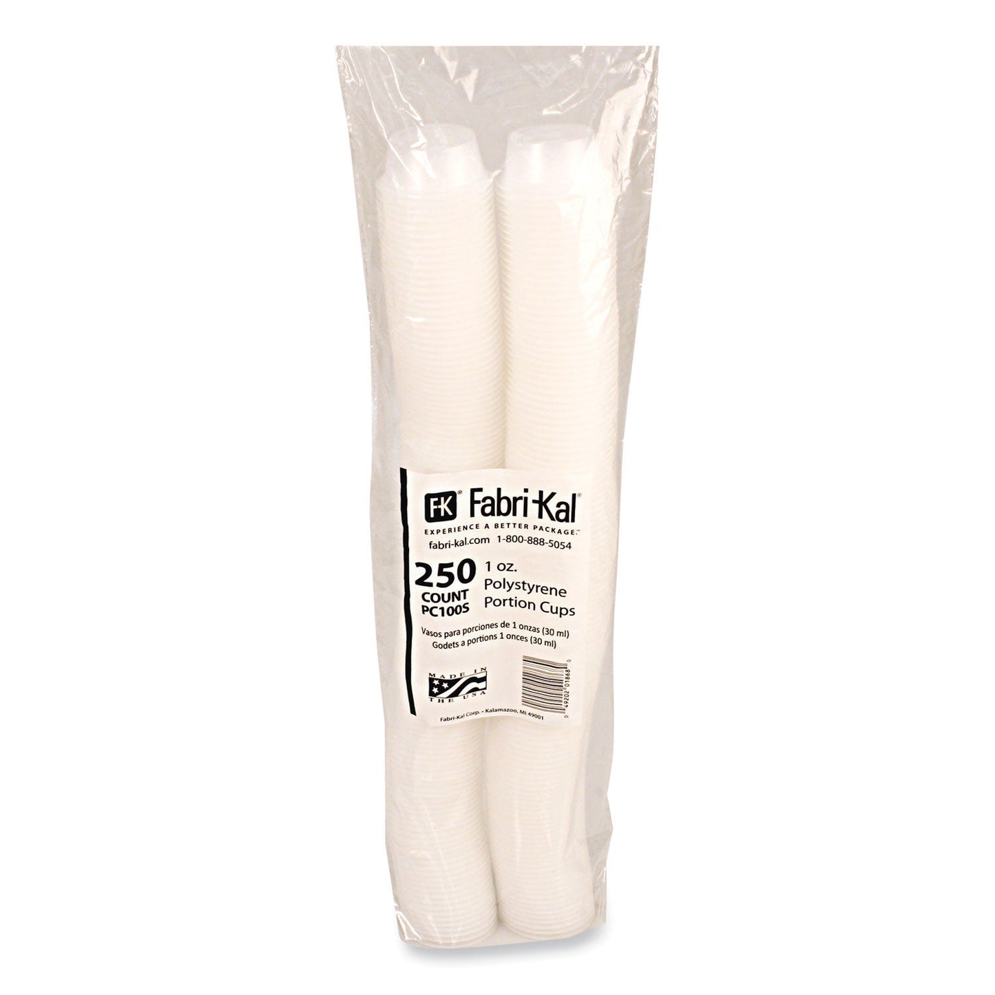 Fabri-Kal Portion Cups, Squat, 1 oz, Translucent, 125/Sleeve, 20 Sleeve/Carton (FABPC100S)
