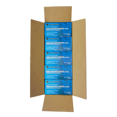 Adenna® Earloop 3-Ply Face Mask, 4-Fold, Blue, 50/Box, 10 bxs/Case (HOSFEL110B)