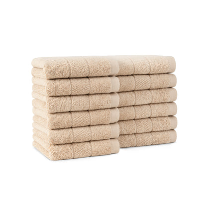 Arkwright Home Family Essentials Washcloths (Pack of 12), 12x12, Cotton, Beige (P-FEWC-12PK-BG)