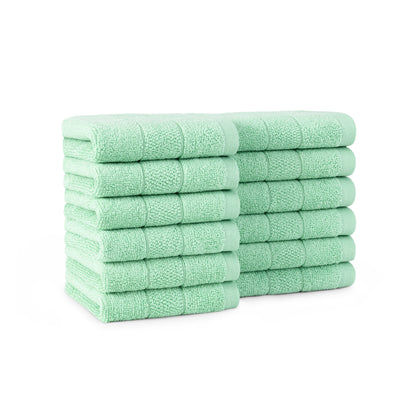 Arkwright Home Family Essentials Washcloths (Pack of 12), 12x12, Cotton, Green (P-FEWC-12PK-SG)