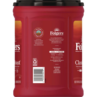 Folgers Classic Roast Ground Coffee, 40.3 oz Canister, 6/Carton (FOL30419)