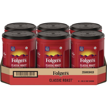 Folgers Classic Roast Ground Coffee, 40.3 oz Canister, 6/Carton (FOL30419)