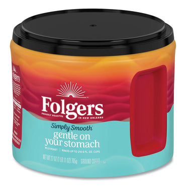 Folgers Simply Smooth Ground Coffee, Gentle On Your Stomach, 27 oz Canister, 6/Carton (FOL30446CT)