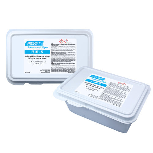 High-Tech Conversions FREE-SAT® Non-Sterile Pre-Saturated Poly-Cellulose Cleanroom Wipes, 70% IPA, 7"x7", 100/tub, 12 tubs/Case (HOSFS-NT1-77)