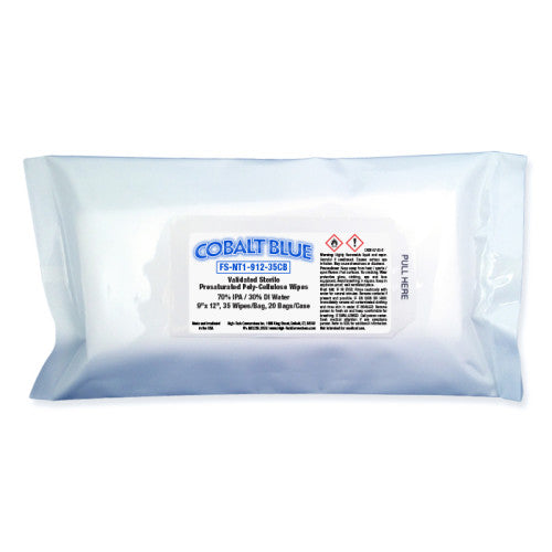 Cobalt Blue® Cobalt Blue Pre-Sat Sterile Cleanroom Wipe 9x12, Bag of 35 (HOSFS-NT1-91235CB)