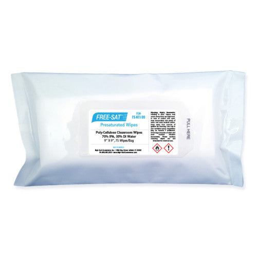 High-Tech Conversions FREE-SAT® Non-Sterile Pre-Saturated Poly-Cellulose Cleanroom Wipes, 70% IPA, 9"x9", 75/Bag, 12 Bags/Case (HOSFS-NT1-99)