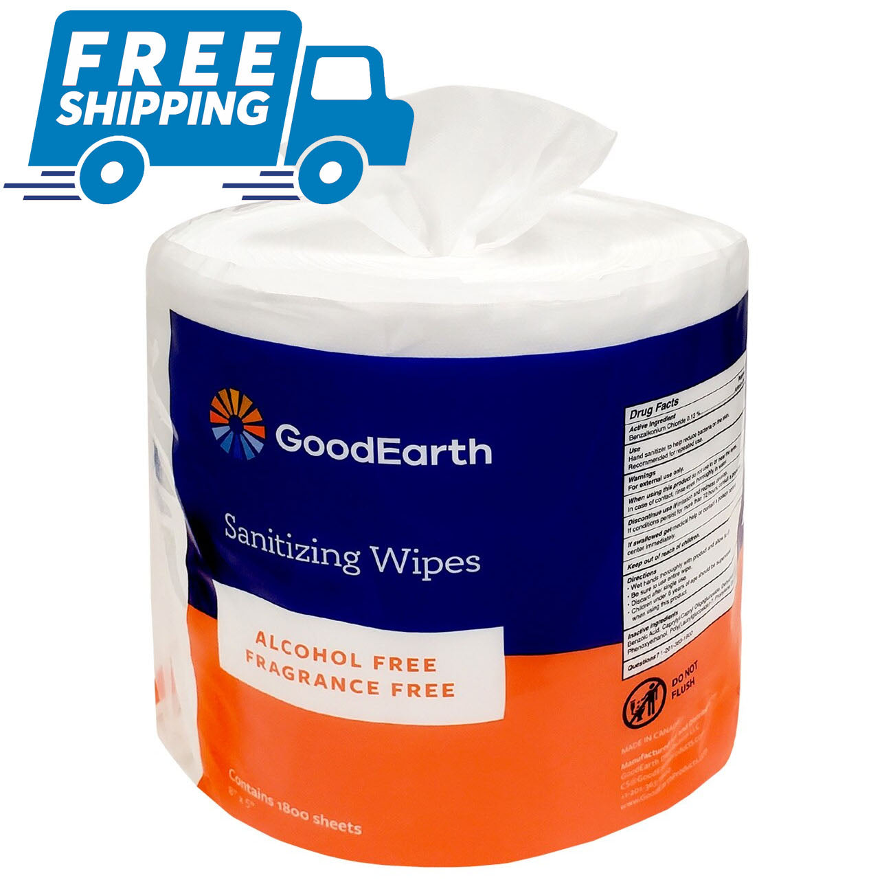 GoodEarth Wipes - 3600 Total Wipes (1800 wipes per roll; 2 rolls per case)