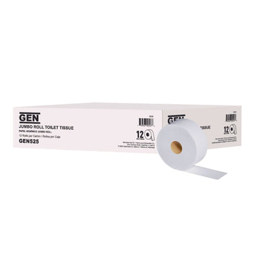 GEN Jumbo Roll Bath Tissue, 2-Ply, White, 525 ft x 3.2", 12 Rolls/Carton (GEN525)