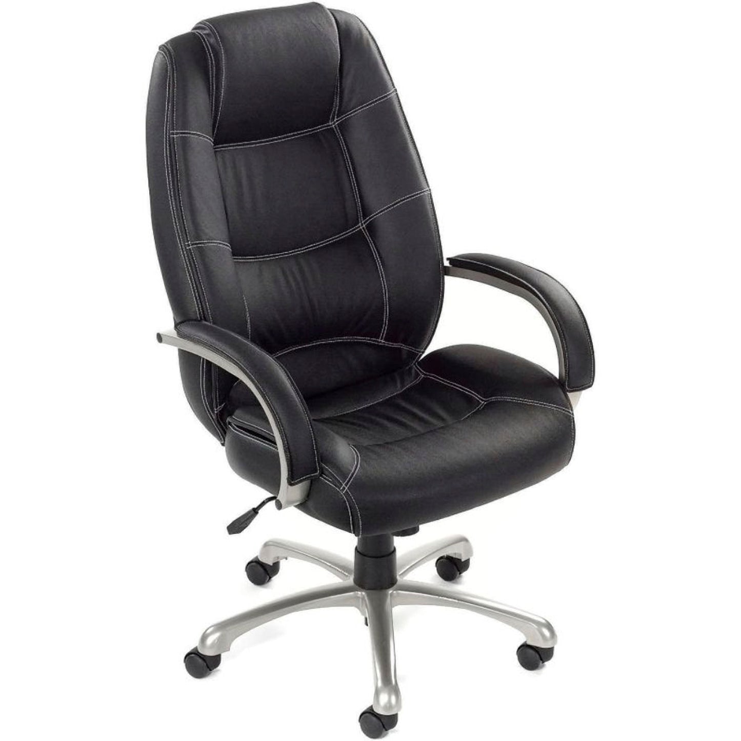 Interion Executive Chair With High Back & Fixed Arms, Bonded Leather/Saddle Stitching, Black (WB240121BK)