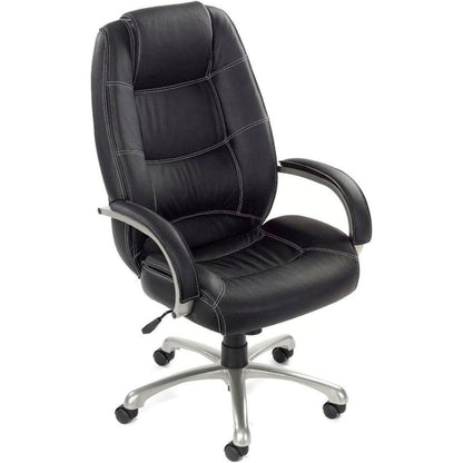 Interion Executive Chair With High Back & Fixed Arms, Bonded Leather/Saddle Stitching, Black (WB240121BK)