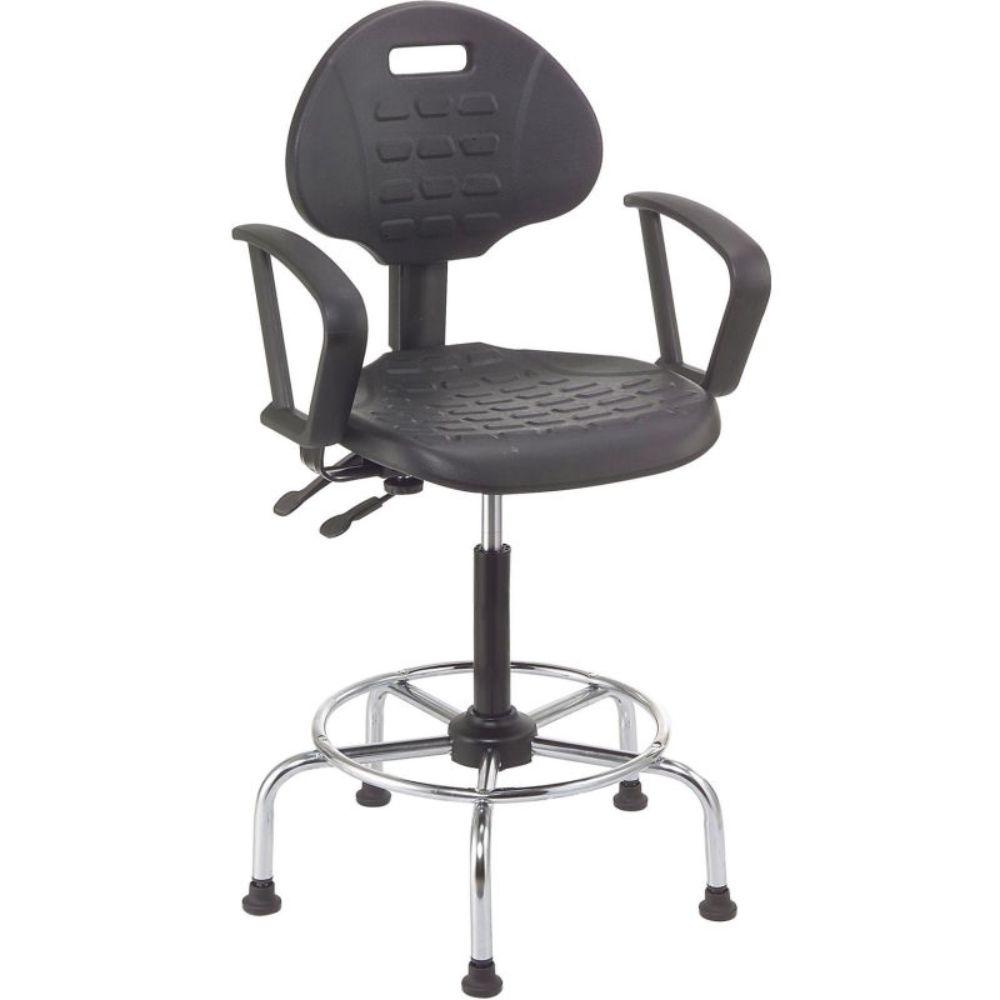 Interion Shop Stool with Armrest - Polyurethane - 4 Way Adjustable - Black (WB240275)