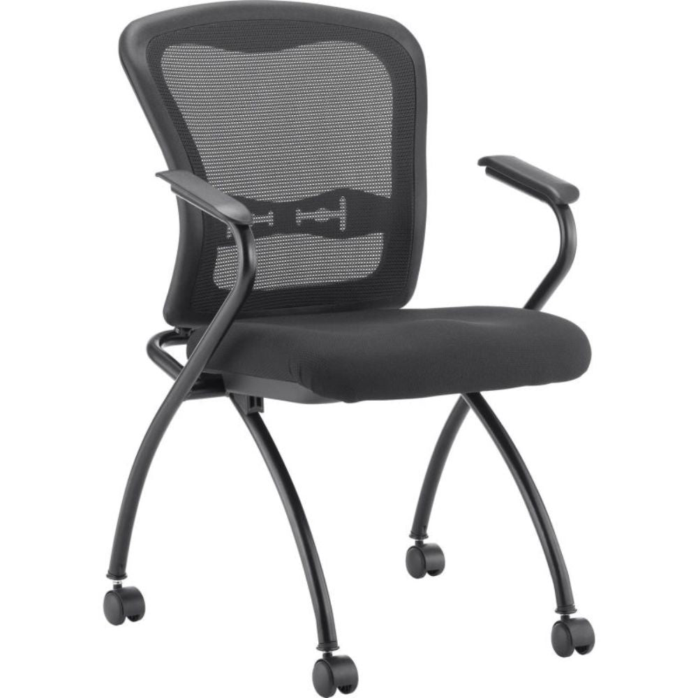 Interion Stacking Chair With Mid Back & Fixed Arms, Fabric, Black (WB248624)