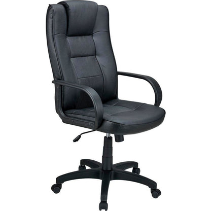 Interion Executive Chair With Headrest, High Back & Fixed Arms, Leather, Black (WB248626)