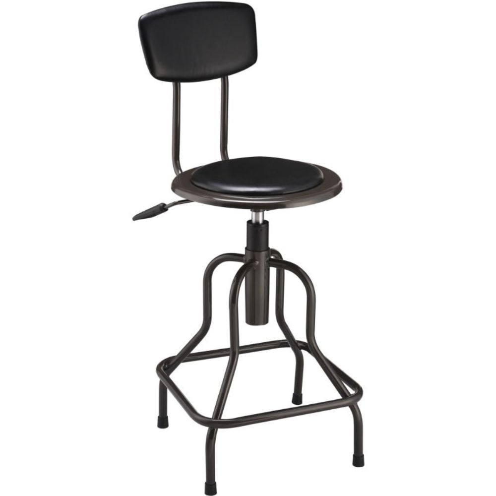 Interion Industrial Stool With Backrest - Vinyl - Black (WB249018)