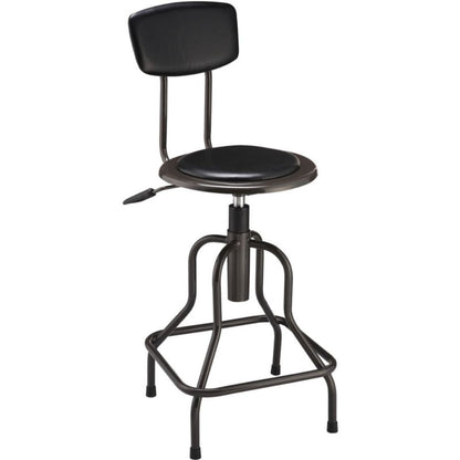 Interion Industrial Stool With Backrest - Vinyl - Black (WB249018)