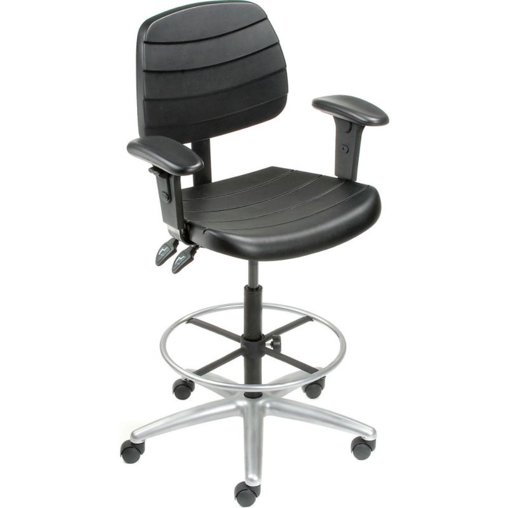 Interion Shop Stool with Arms - Polyurethane - 6 Way Adjustable - Black (WB250613)