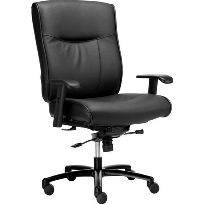 Interion Big & Tall Leather Chair With High Back & Adjustable Arms, Leather, Black (WB277488)