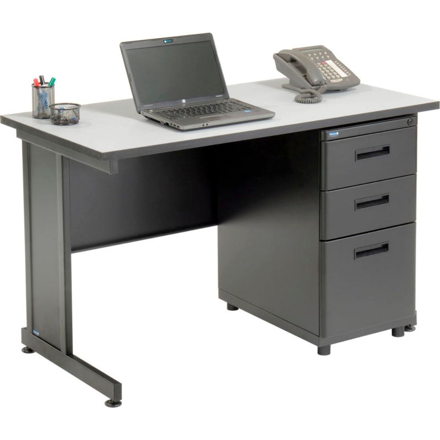 Interion Office Desk with 3 Drawers - 48" x 24" - Gray (WB670078GY)