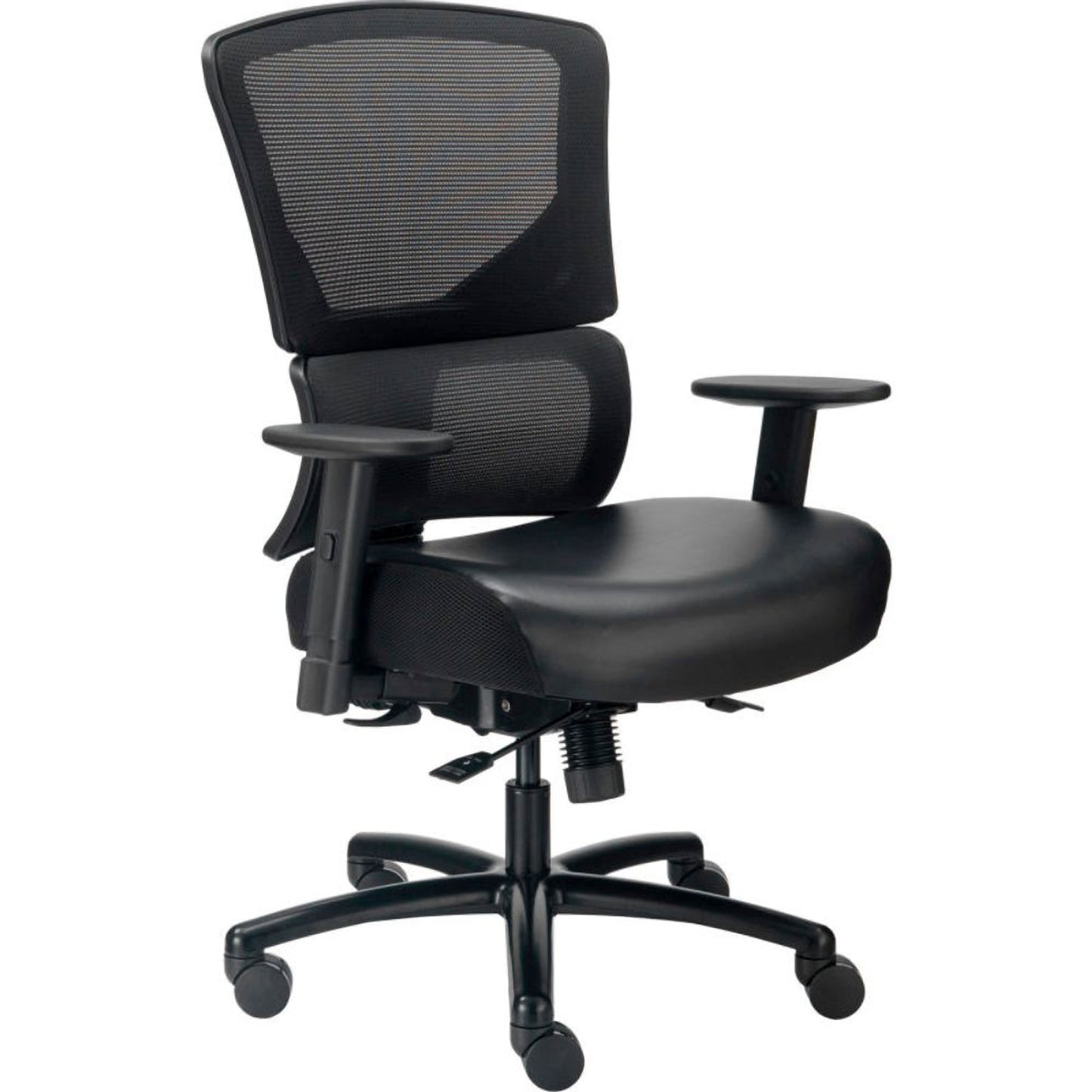 Interion 24 Hour Big & Tall Mesh Back Chair w/High Back & Adj. Arms, Synthetic Leather, Black (WB695643L)