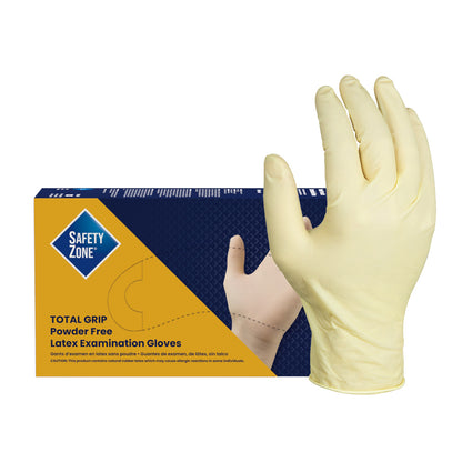 Safety Zone® Latex Powder Free 8 mil Total Grip Exam Gloves, Natural, Med, Box of 100 (SZNGL-L165FM)