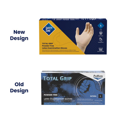 Safety Zone® Latex Powder Free 8 mil Total Grip Exam Gloves, Natural, Sm, Box of 100 (SZNGL-L165FS)