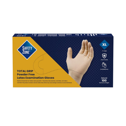 Safety Zone® Latex Powder Free 8 mil Total Grip Exam Gloves, Natural, XL, Box of 100 (SZNGL-L165FX)