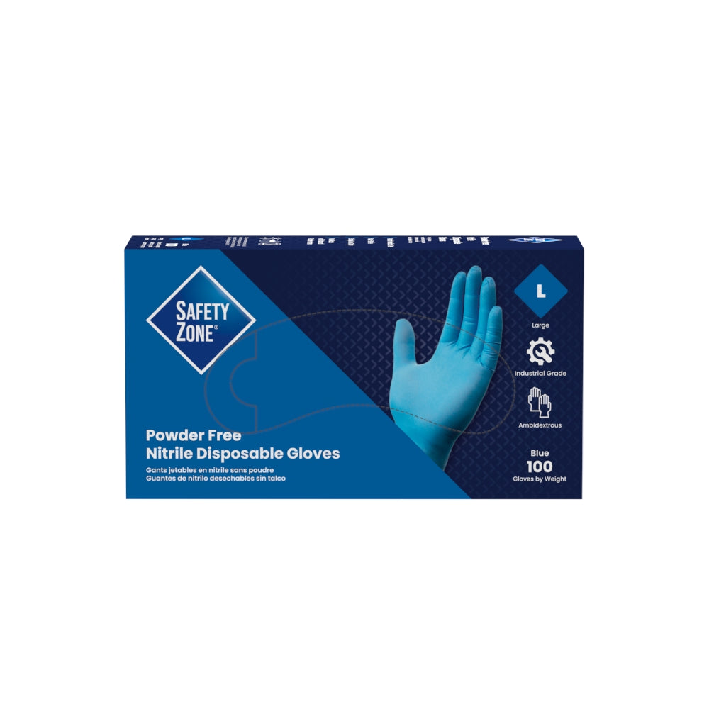 Safety Zone® Nitrile Powder Free 3 mil Industrial Grade Gloves, Blue, Lrg, Case of 1000 (SZNGL-N103FL)