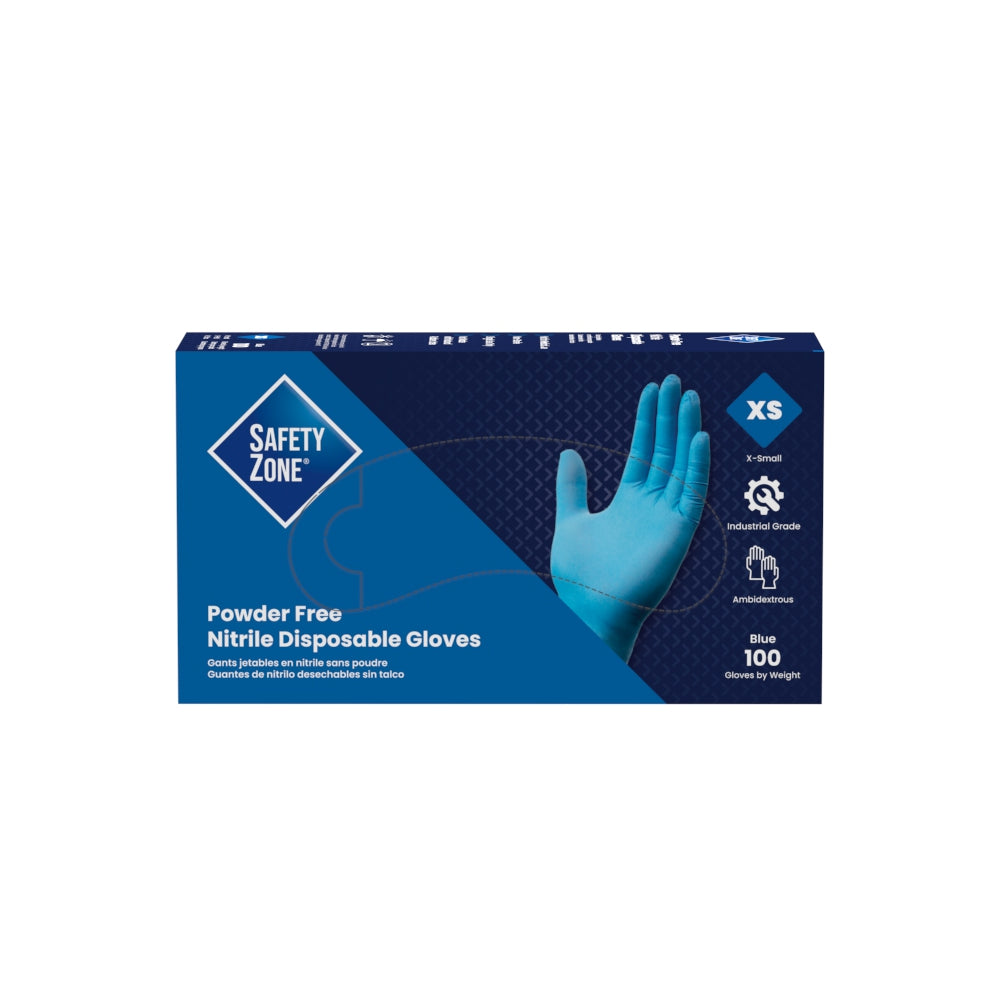 Safety Zone® Nitrile Powder Free 3 mil Industrial Grade Gloves, Blue, XS, Case of 1000 (SZNGL-N103FXS)