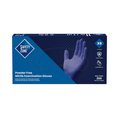 Safety Zone® Nitrile Powder Free 3 mil Exam Gloves, Blue-Violet, XS, Case of 2000 (SZNGL-N125FXS)