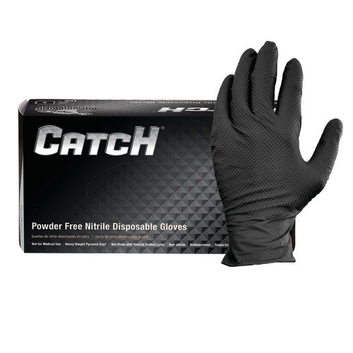 Safety Zone® Nitrile Powder Free 9 mil Pyramid Grip® Gloves Black Med, Box of 100 (SZNGL-NT107BKFM)