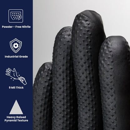 Safety Zone® Nitrile Powder Free 9 mil Pyramid Grip® Gloves Black Med, Box of 100 (SZNGL-NT107BKFM)