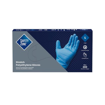 Safety Zone® Stretch Polyethylene Gloves, 2 mil, Powder-Free, 10", Blue, Large, Case of 2000 (SZNGL-SP200BL)