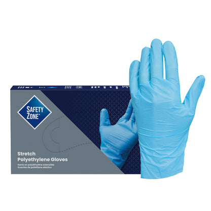 Safety Zone® Stretch Polyethylene Gloves, 2 mil, Powder-Free, 10", Blue, Medium, Case of 2000 (SZNGL-SP200BM)