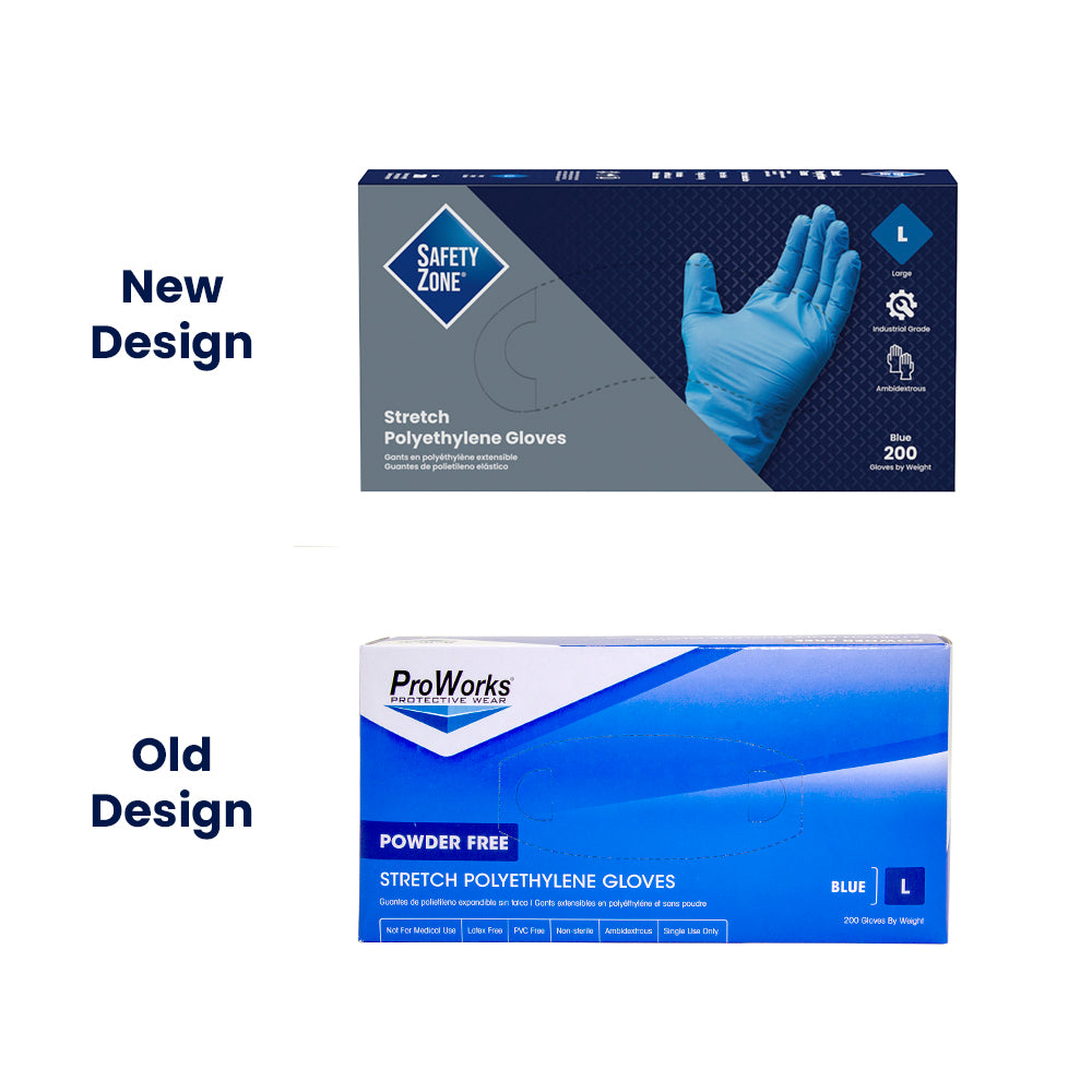 Safety Zone® Stretch Polyethylene Gloves, 2 mil, Powder-Free, 10", Blue, XL, Case of 2000 (SZNGL-SP200BX)