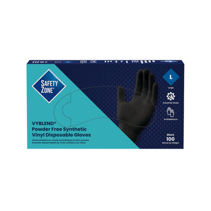 Safety Zone® Synthetic Vinyl Powder Free 4.5 mil Gloves, Black, Lrg, Case of 1000 (SZNGL-VN104BKFL)