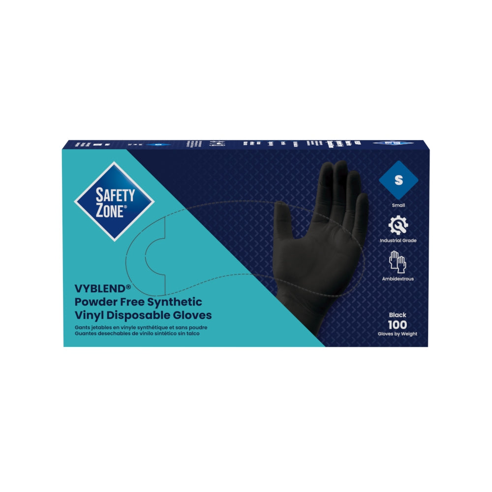Safety Zone® Synthetic Vinyl Powder Free 4.5 mil Gloves, Black, Sm, Case of 1000 (SZNGL-VN104BKFS)