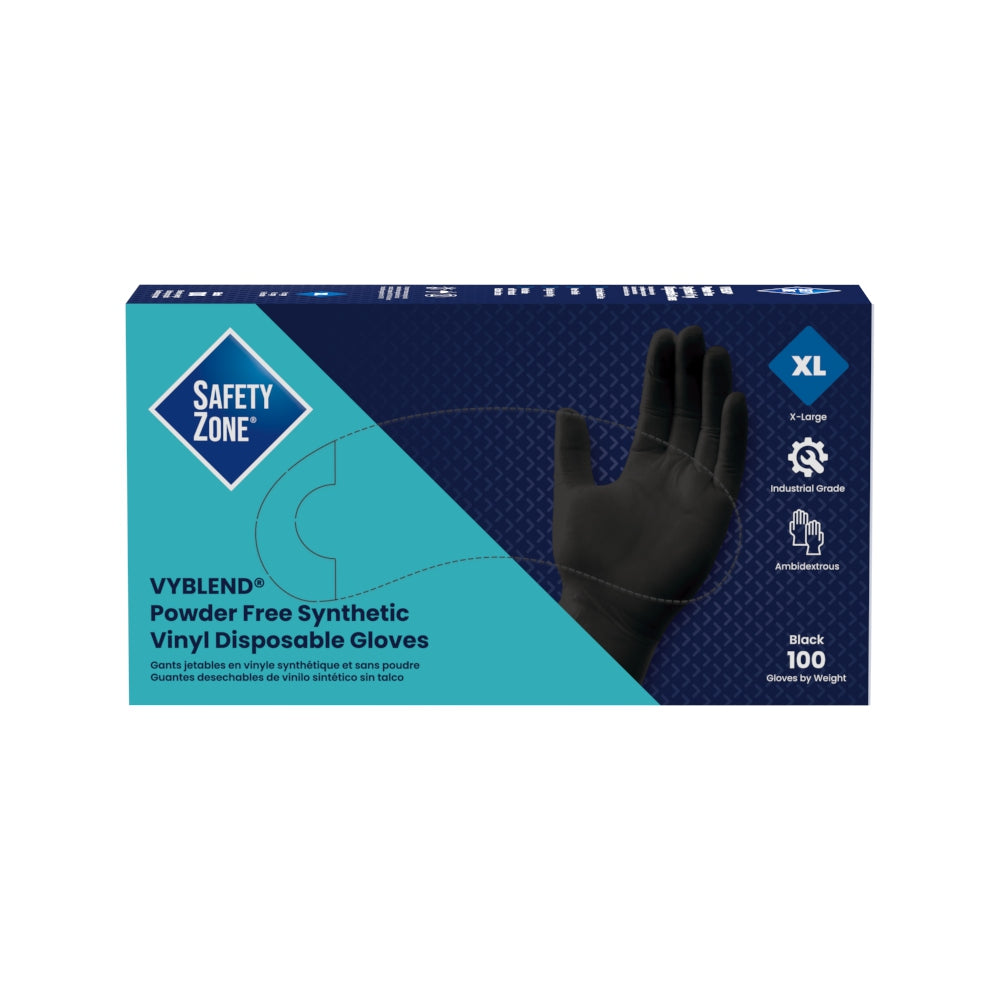 Safety Zone® Synthetic Vinyl Powder Free 4.5 mil Gloves, Black, XL, Case of 1000 (SZNGL-VN104BKFX)