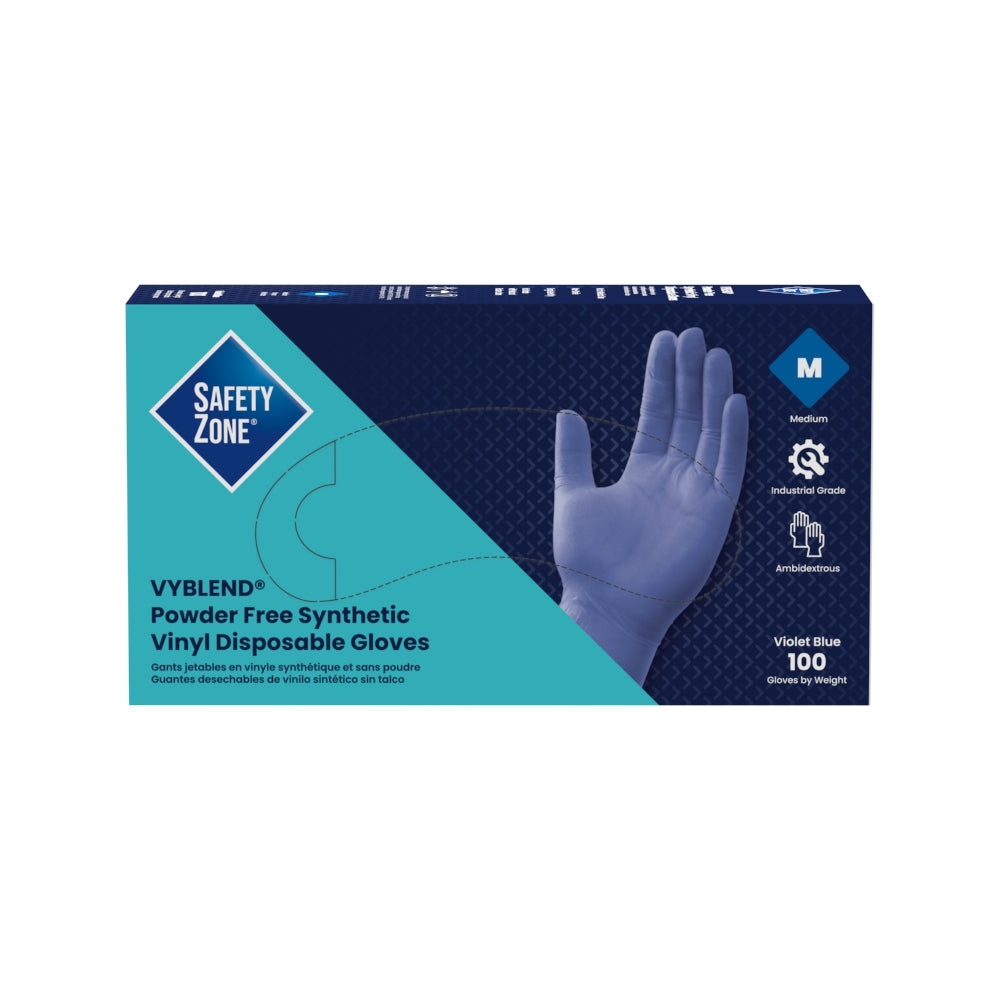 Safety Zone® Synthetic Vinyl Powder Free 4.5 mil Gloves, Blue-Violet, Med, Case of 1000 (SZNGL-VN104VBFM)