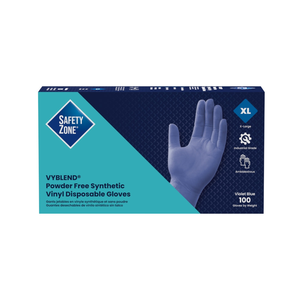 Safety Zone® Synthetic Vinyl Powder Free 4.5 mil Gloves Blue-Violet XL, Case of 1000 (SZNGL-VN104VBFX)