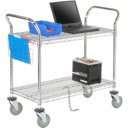 Nexel Chrome ESD Utility Cart w/2 Shelves & Polyurethane Casters, 24"L x 18"W x 39"H (WBB2351882)
