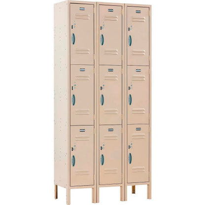 Global Industrial Capital 3-Tier 9 Door Locker, 36"W x 15"D x 78"H, Tan, Assembled (WB292817)