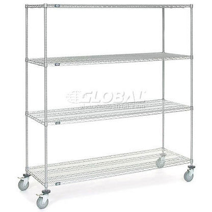 Nexel 4 Shelf Truck, Chrome, 72"W x 36"D x 69"H, ESD Polyurethane Casters, 4 Swivel, 2 Brake (WBB2351600)
