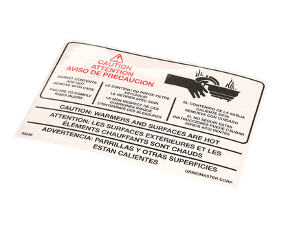 Crathco Grindmaster Cecilware 70248 Label, Warning A546-213 (GM70248)