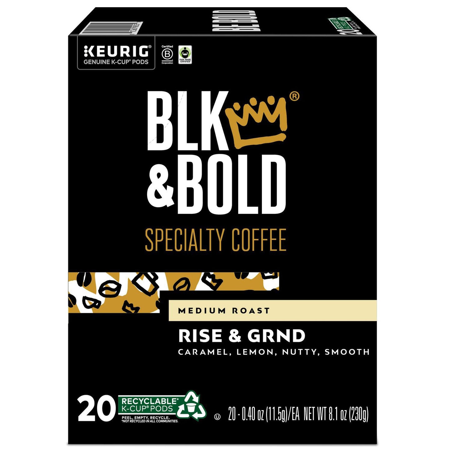 BLK & Bold Rise and GRND K-Cups, 0.41 oz K-Cup, 20/Box (GMT0055)