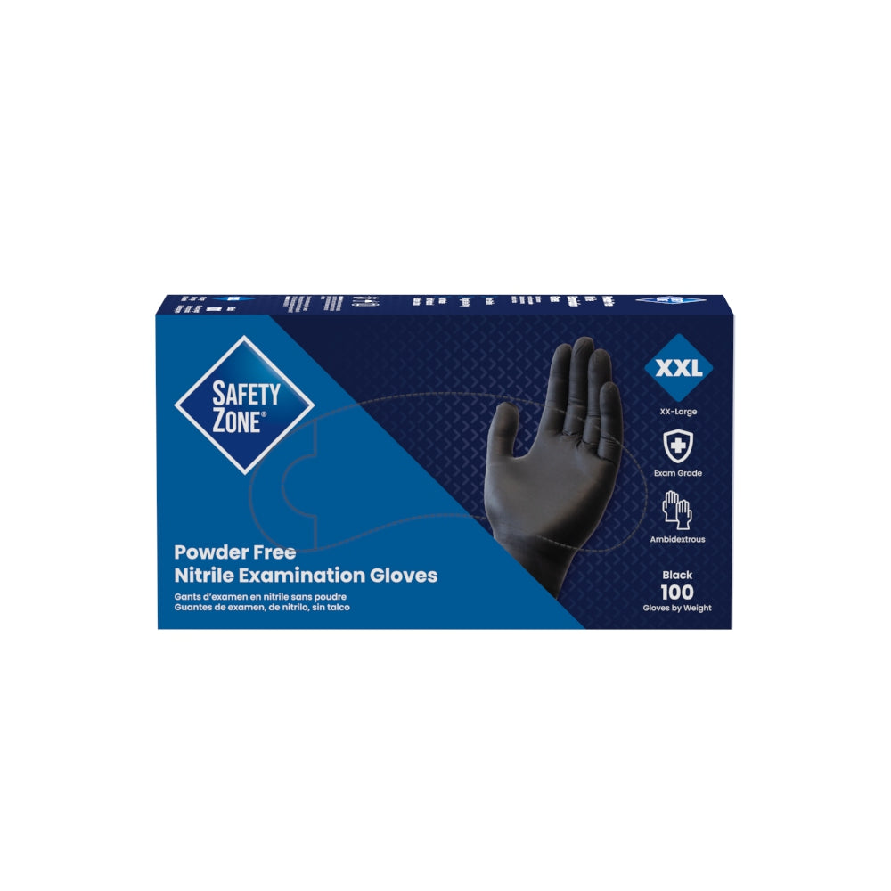 Safety Zone® Nitrile Powder Free 3.5 mil Exam Gloves, Black, 2XL, Case of 1000 (SZNGNPR-2X-BK)